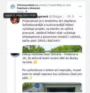 Předmětná diskuze mezi Ostravakem na kole a náměstkyní primátora