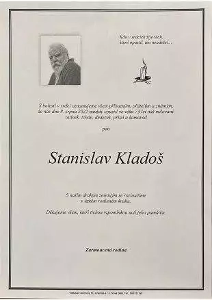 SmuteÄŤnĂ oznámenĂ: ZemĹ™el pan Stanislav Kladoš