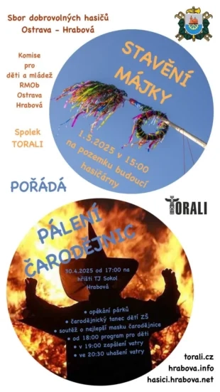 Hasiči: Pálení čarodějnic a stavění májky v Hrabové
