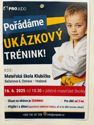 MĹ KlubĂÄŤko: Pozvánka na ukázkovĂ˝ trĂ©nink juda - 16.6. 2025