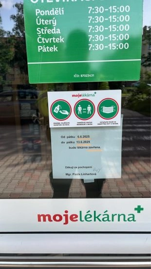 Uzavření lékárny v Hrabové ve dnech 6.–13. června 2025
